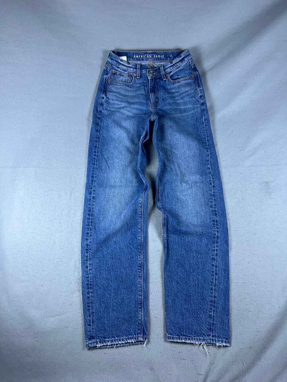 American Eagle Jeans Womens 0 Blue Wide Leg Relaxed Medium Wash Denim Classic